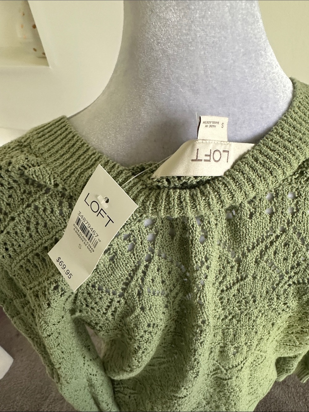 LOFT Olive Open-Knit V-Neck Button Cardigan - Picture 5 of 6